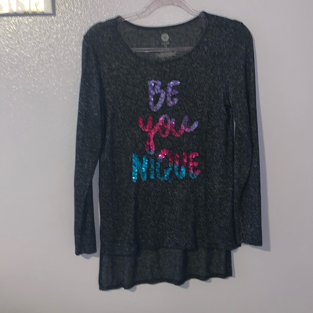Total Girl girls XL 16 sequined Be You Nique stretchy long sleeve top